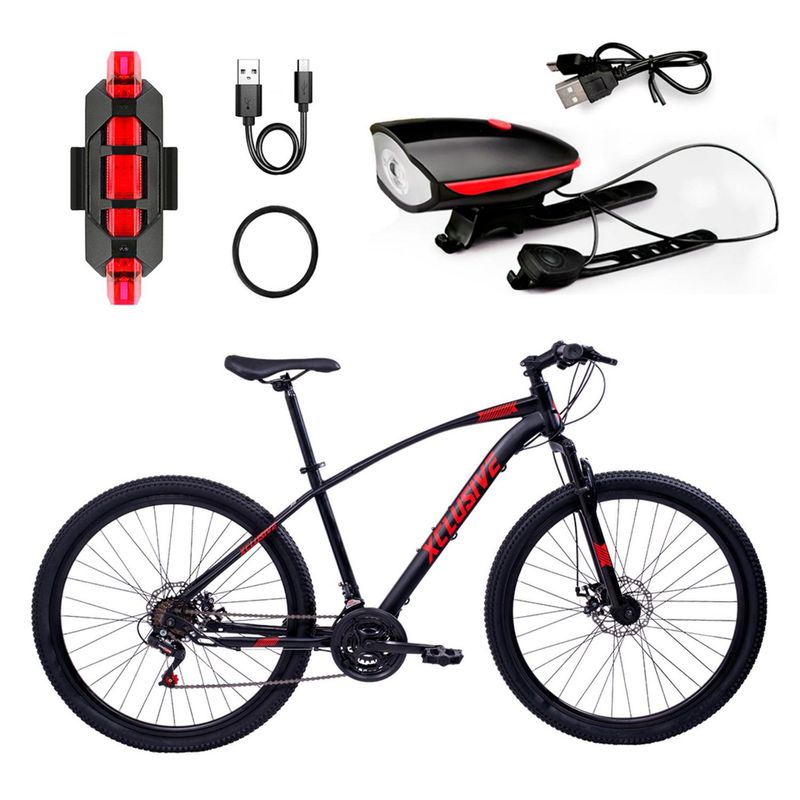 XCLUSIVE - Bicicleta de Acero Xclusive Aro 27.5 Nr Disco Mecánico + Kit De Luces Xclusive Delantera Ro Y Trasera Ro