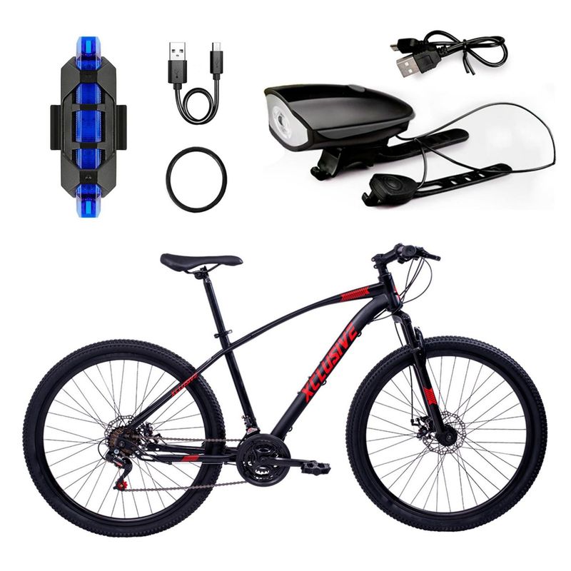 XCLUSIVE - Bicicleta de Acero Xclusive Aro 27.5 Nr Disco Mecánico + Kit De Luces Xclusive Delantera Ne Y Trasera Az