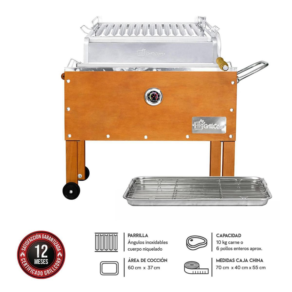 GRILLCORP - Caja China Acero Galvanizado/Acero Inoxidable Grillcorp 4Pollos Cm