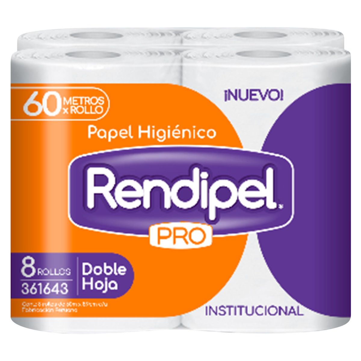 RENDIPEL PRO - Papel Higiénico Doble Hoja Rendipel X8 Rollos 60M