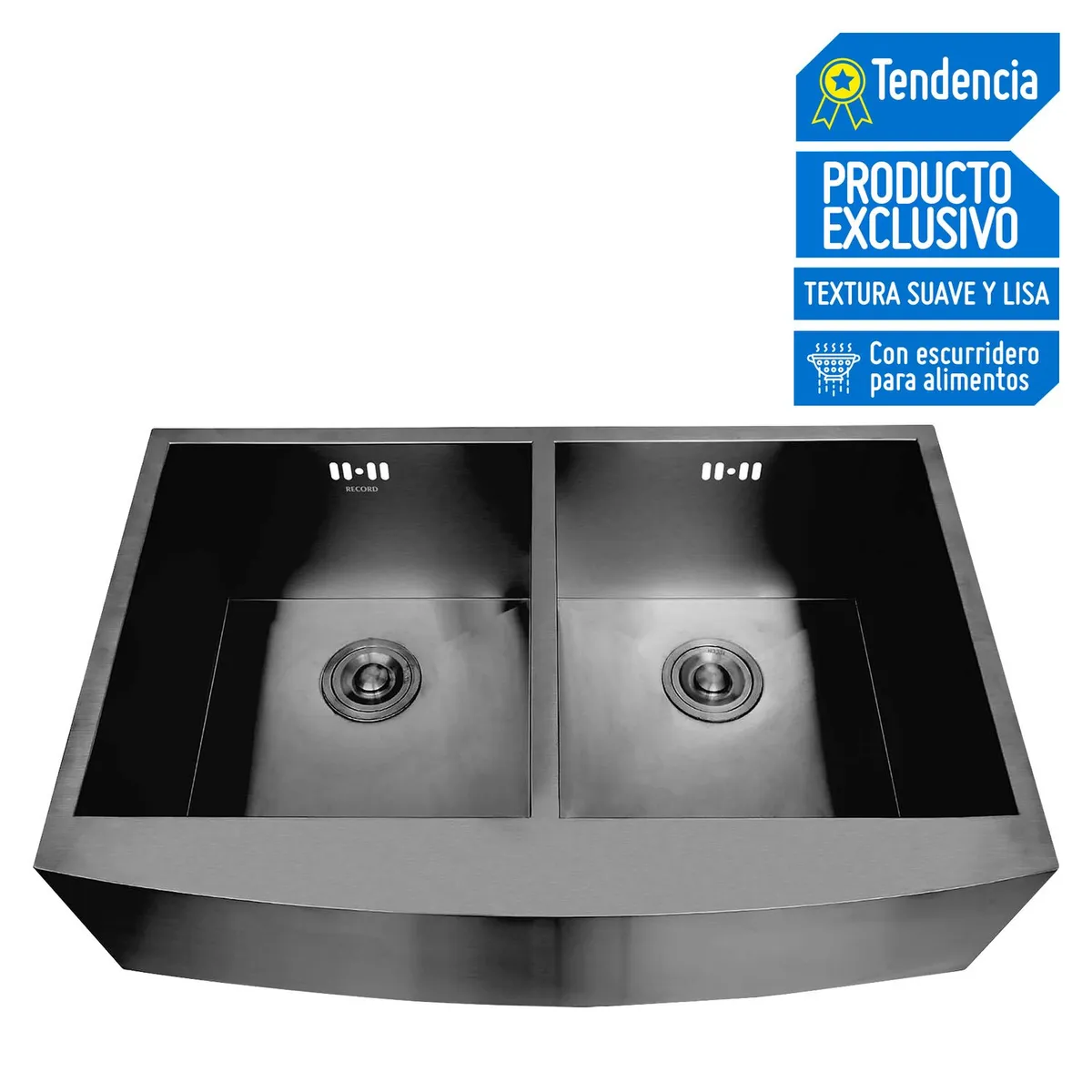 RECORD - Lavadero de Cocina Record Acero Inoxidable 2 Pozas Madison Negro 83.9x55.9cm