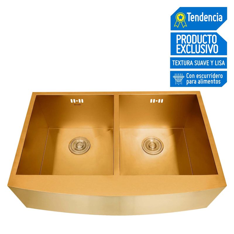 RECORD - Lavadero de Cocina Record Acero Inoxidable 2 Pozas Madison Dorado 83.9x55.9cm