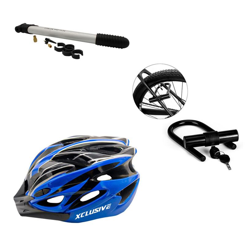 XCLUSIVE - Kit De Protección Casco Azul L + Inflador y Candado