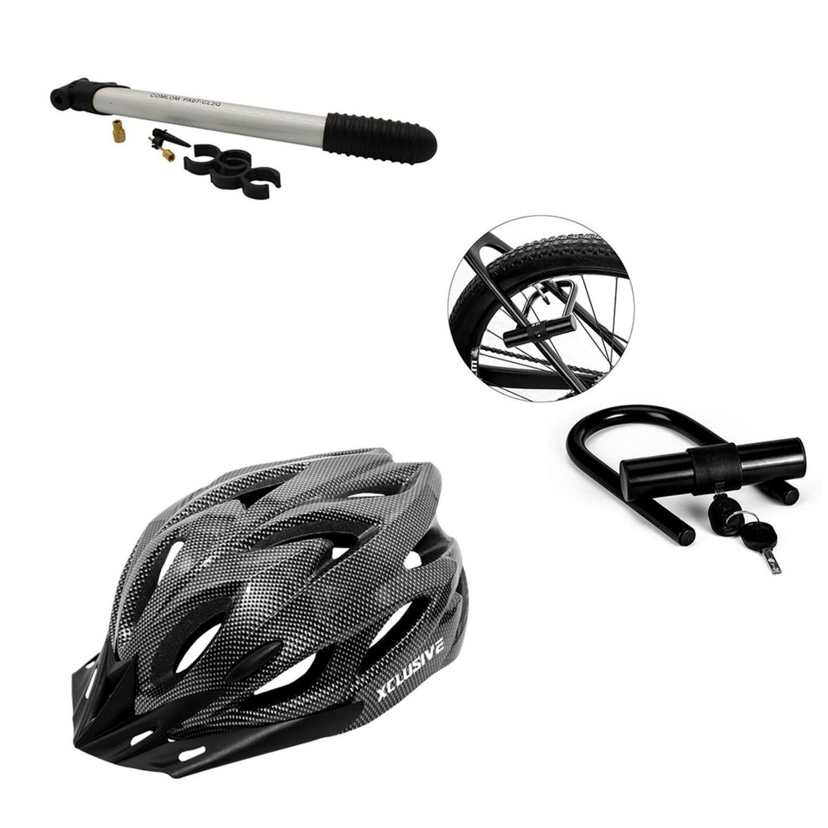 XCLUSIVE - Kit De Protección Xclusive Casco Mtb Carbón L, Inflador Y Candado U Lock
