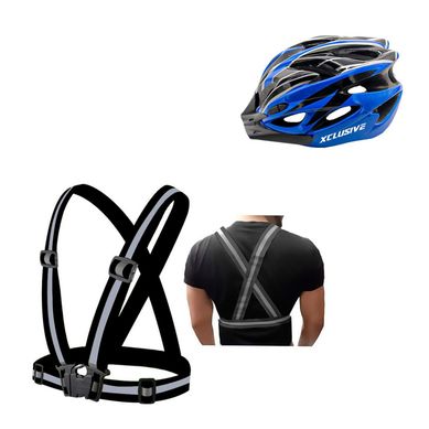 Kit De Proteccin Xclusive Casco Mtb Azul L + Chaleco Reflectivo Negro