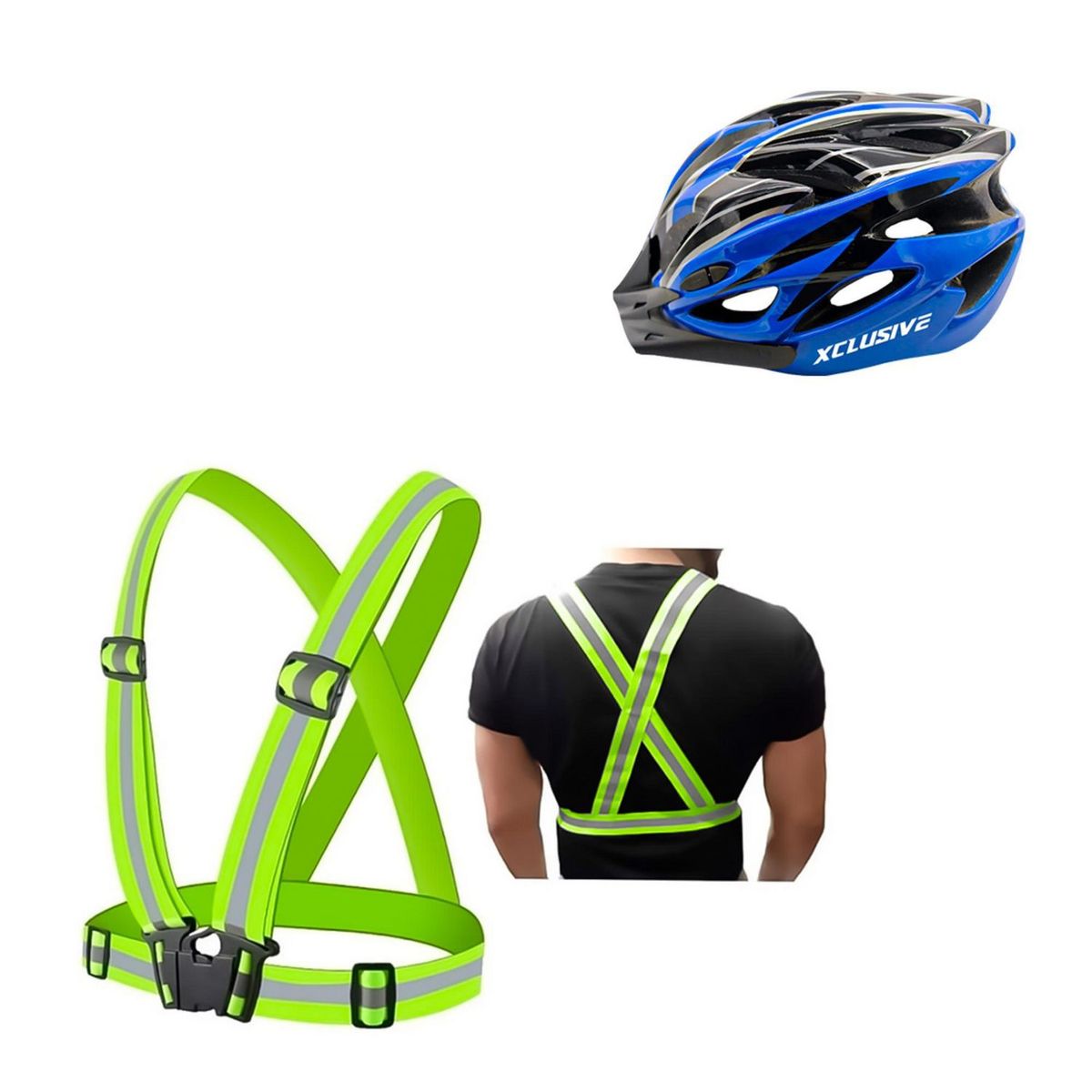 XCLUSIVE - Kit De Protección Xclusive Casco Mtb Azul L + Chaleco Reflectivo Verde