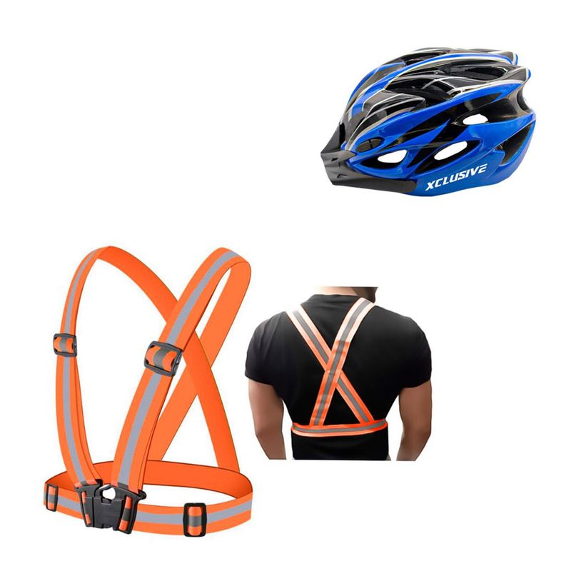 XCLUSIVE - Kit de Protección Casco Azul L + Chaleco Reflectivo Naranja