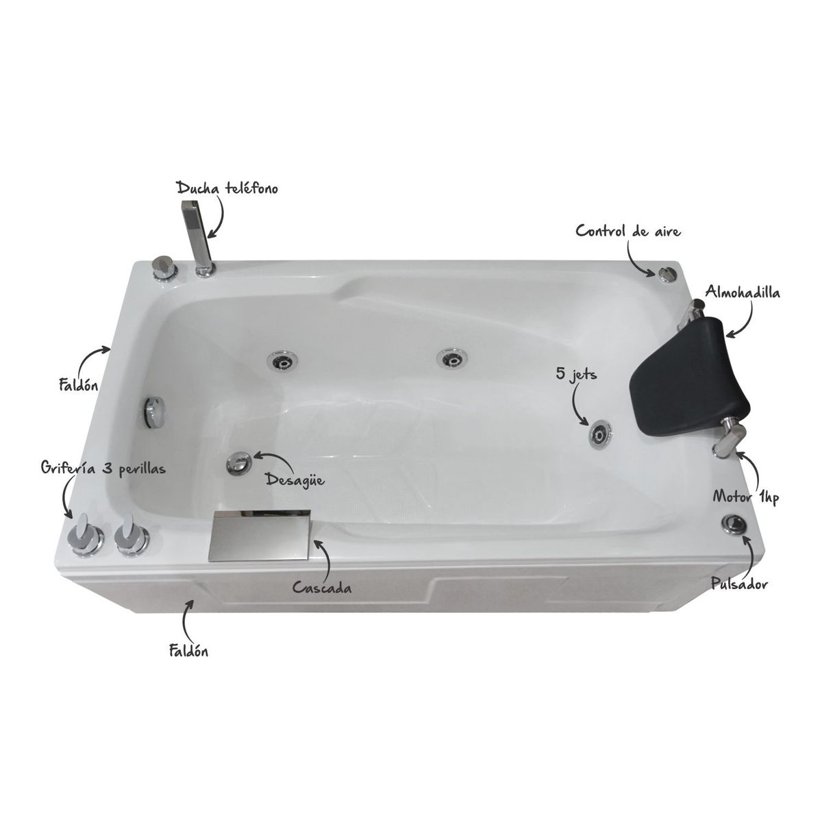 CUBA&SPA - Tina Hidromasaje Rectangular Magia Builder 140x75cm Blanca