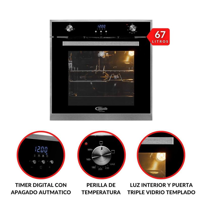 KLIMATIC - Horno Empotrable a Gas 67 Lt Francfort Plus Negro