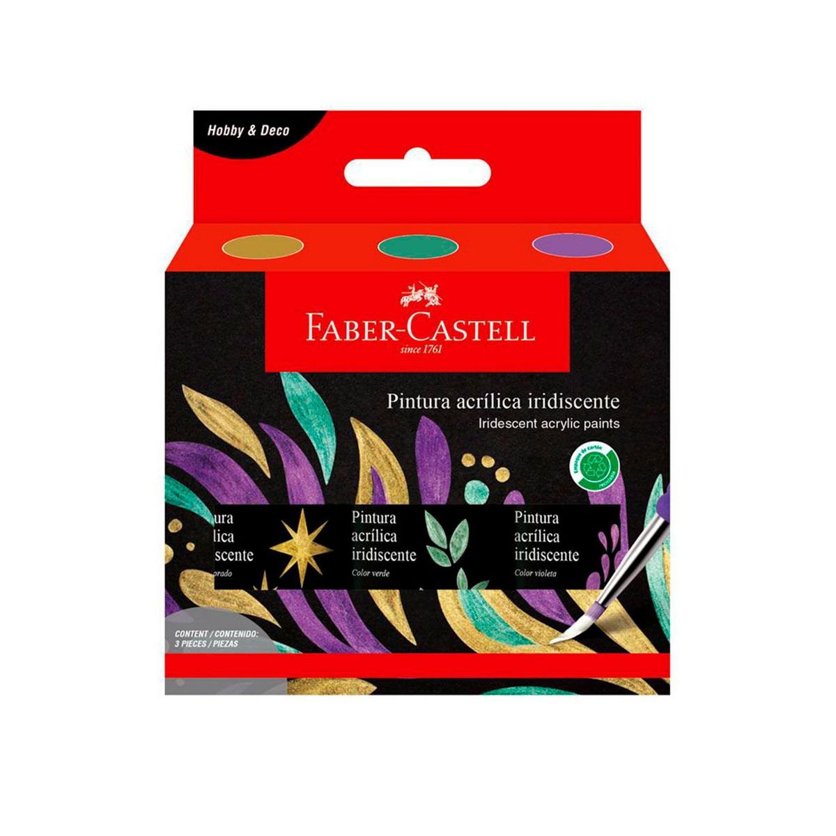 FABER CASTELL - Pintura Acrílica Iridiscente 60ml x3