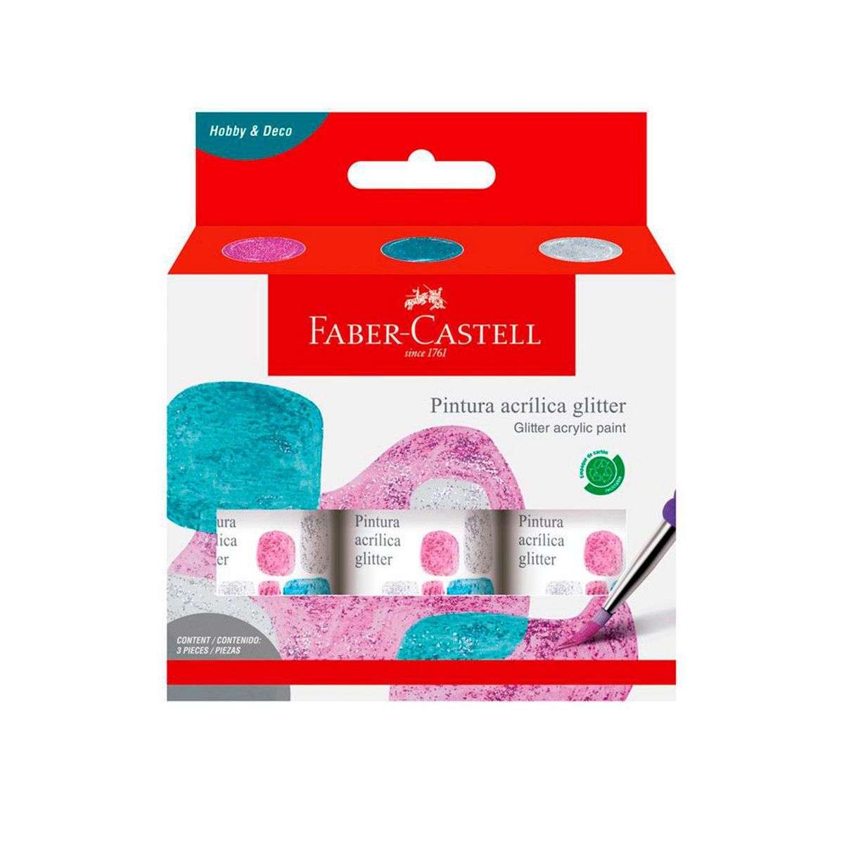 FABER CASTELL - Pintura Acrílica Glitter 60ml x3
