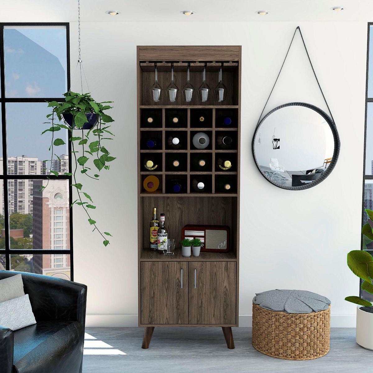 TUHOME - Bar Cava Alto Cincinatti 60x180x34cm Coñac