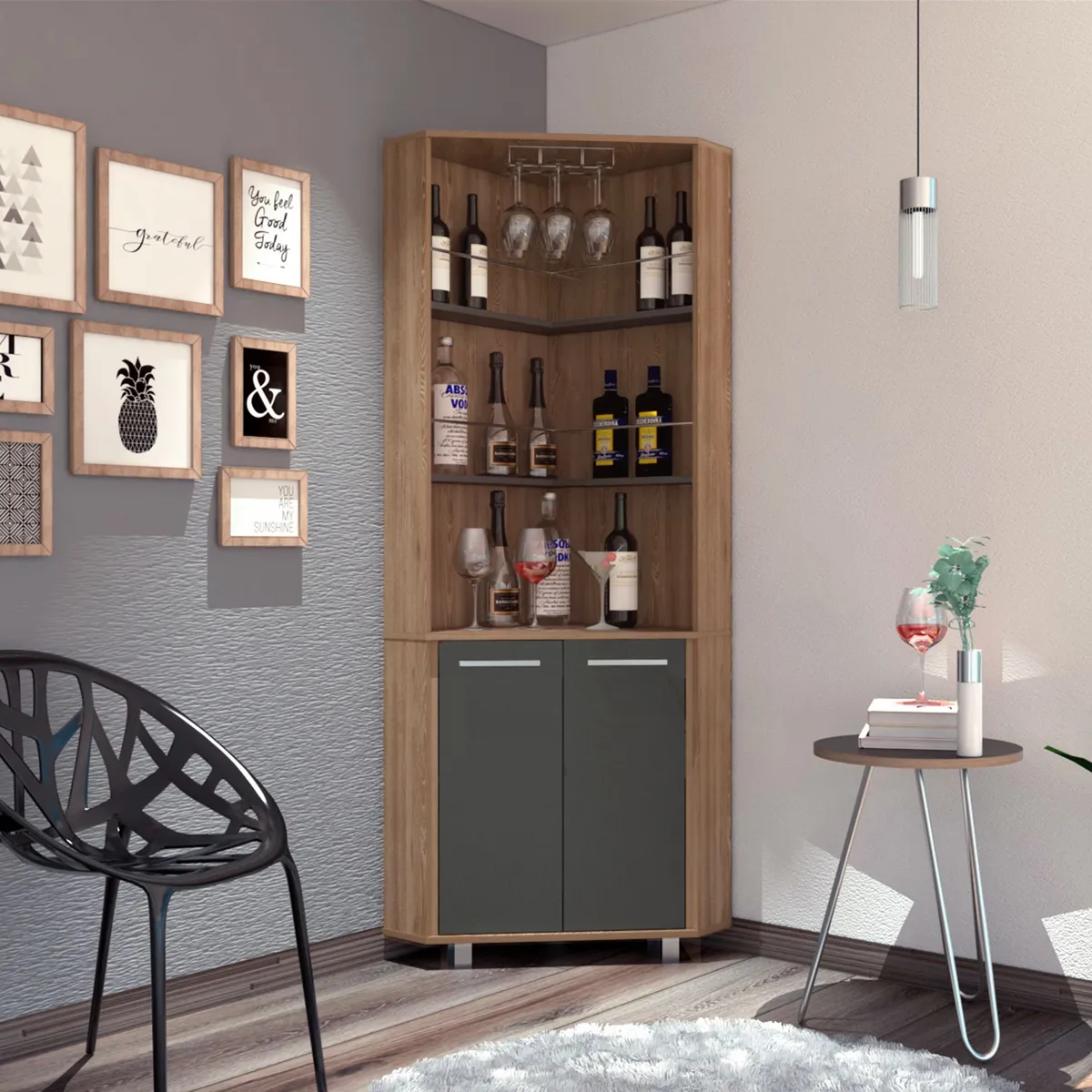 TUHOME - Bar Alto Esquinero Carmenere Miel/Plomo