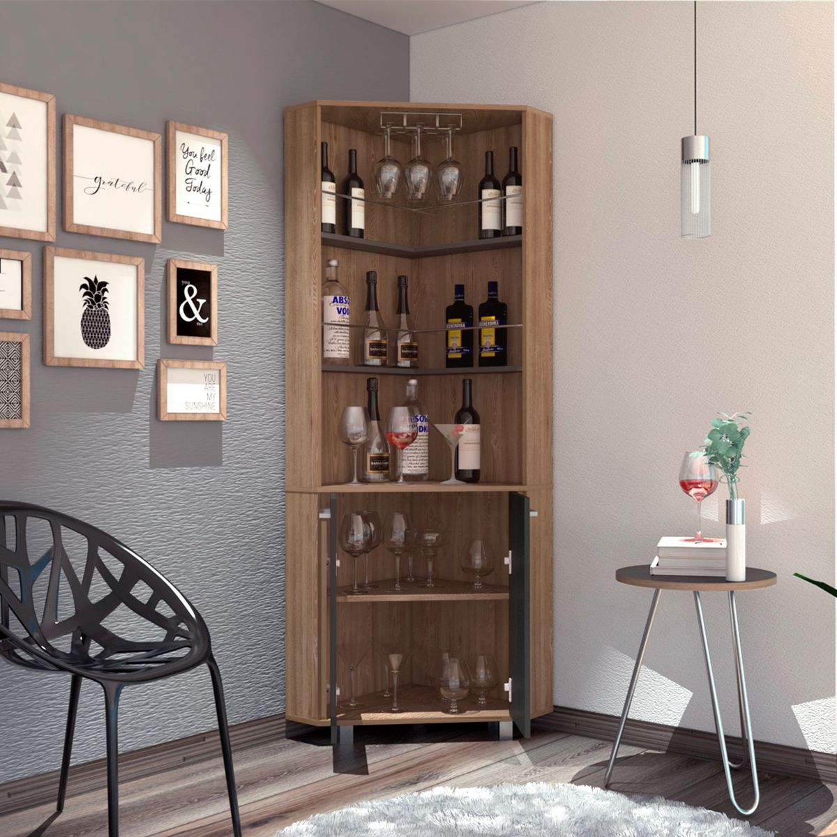 TUHOME - Bar Alto Esquinero Carmenere Miel/Plomo