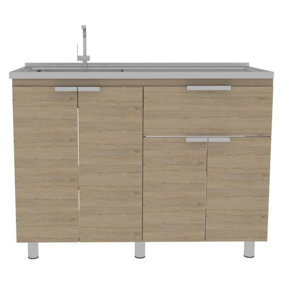 TUHOME - Mueble de Cocina Módulo Bajo Fendi con Lavadero Roble Gris Blanco 120cm ancho