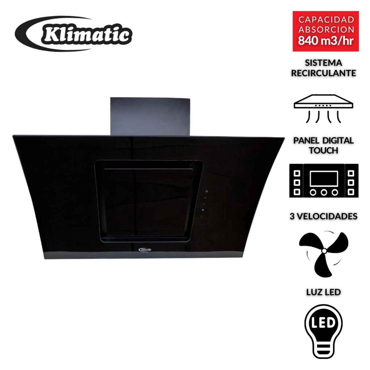 KLIMATIC - Campana Extractora Klimatic 90cm Decorativa Kamba Negro