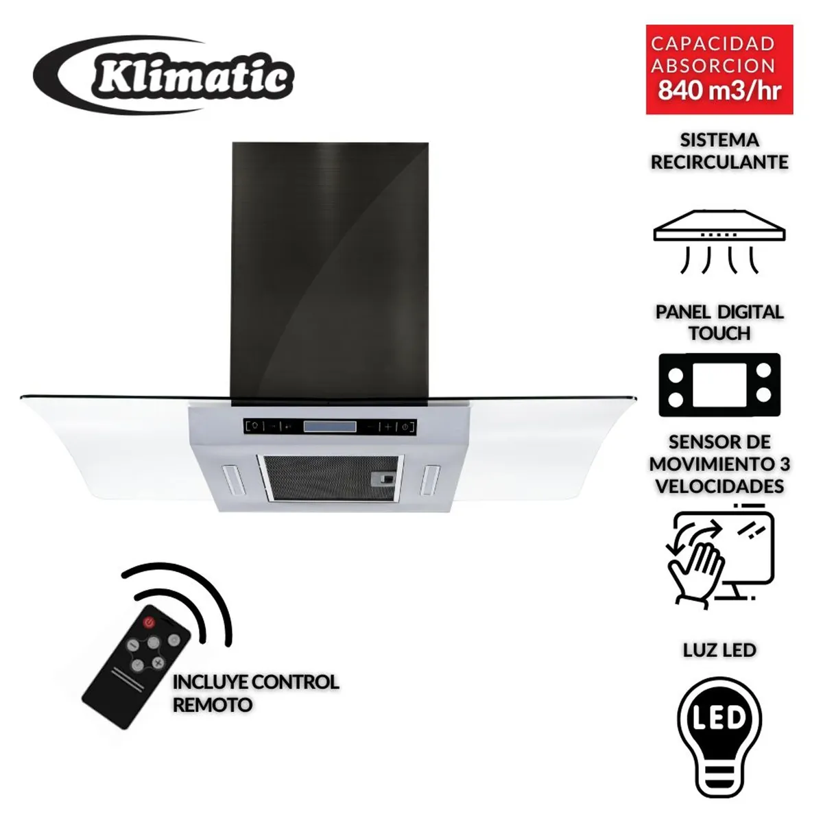 KLIMATIC - Campana Extractora Isla Isola Black 90cm