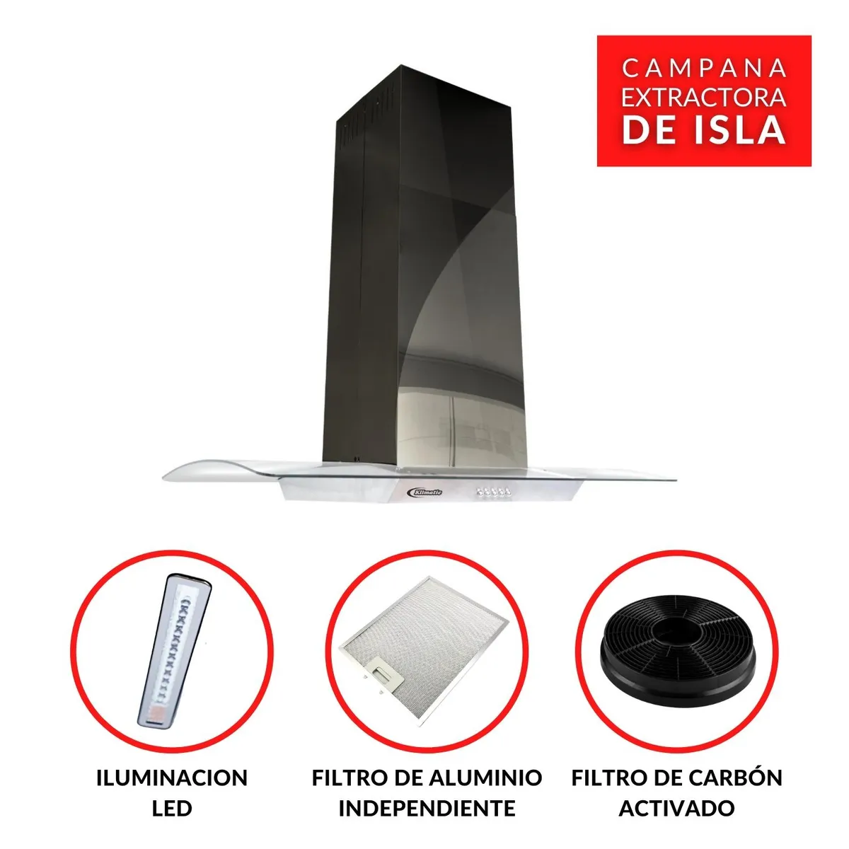 KLIMATIC - Campana Extractora Isla Isola Black 90cm