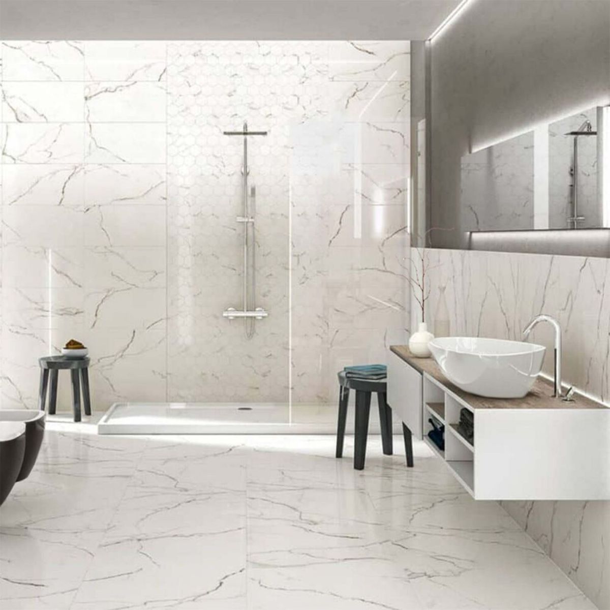 RIALTO - Cerámica Statuario Blanco Brillo 25.3x75.9cm 1.54m2 para muro