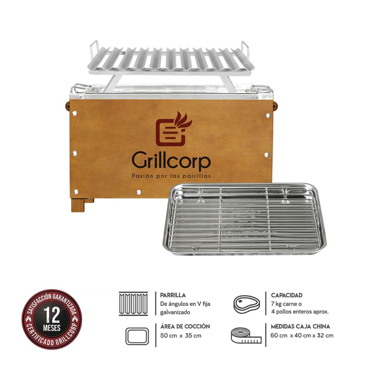 GRILLCORP - Caja China Acero Galvanizado/Acero Inoxidable Grillcorp 50X35 Cm