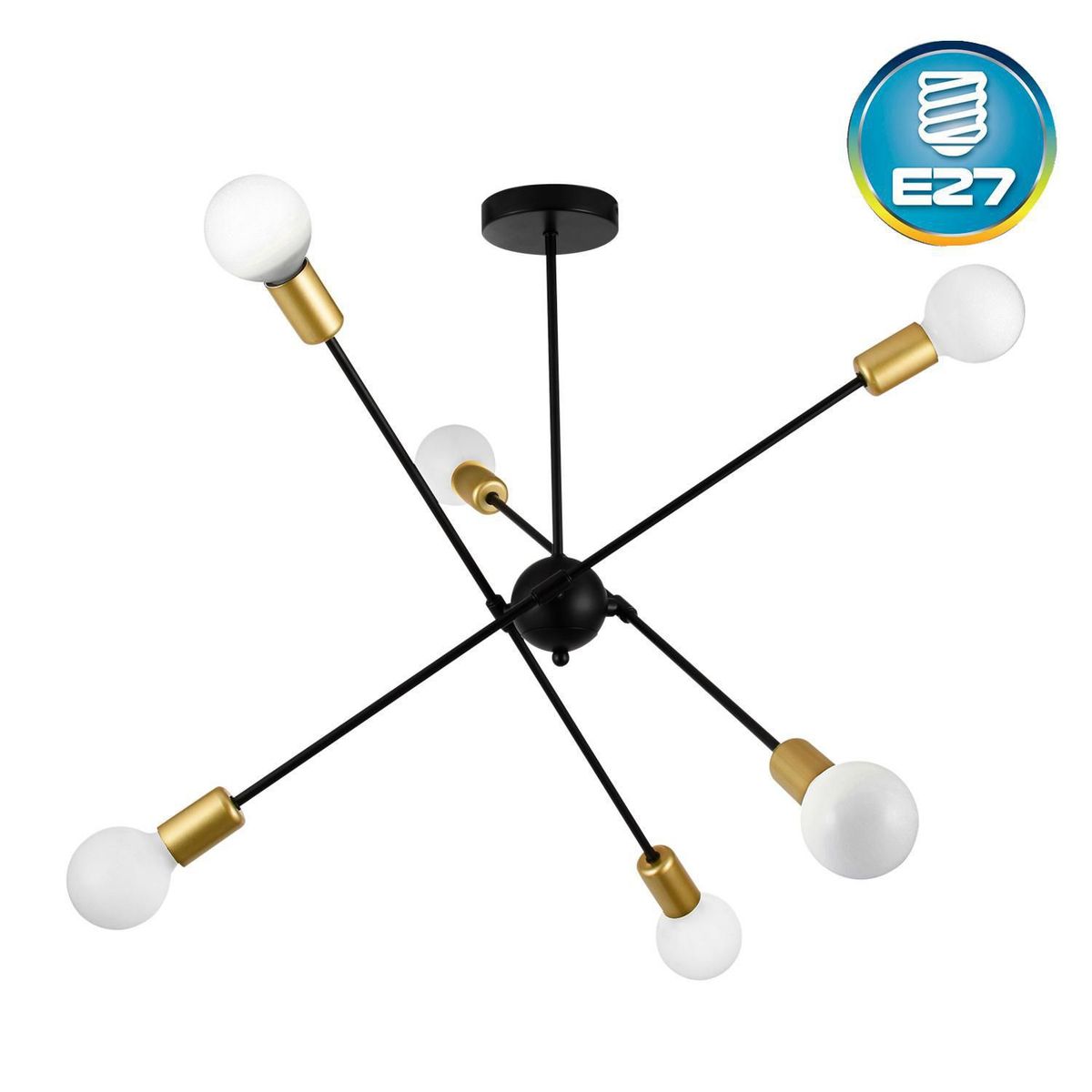 LIGHTECH - Lámpara Colgante Onix Black/Gold 6L E27