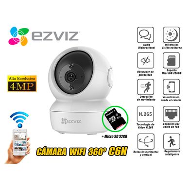 Cmara Wifi Inalmbrica 4MP Giratoria 360 C6N micro SD 32GB