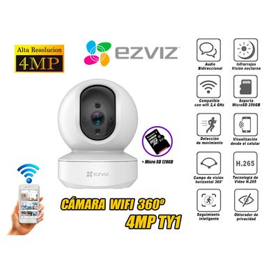 Cmara de Seguridad WiFi Giratoria 360 TY1 4MP micro SD 128GB
