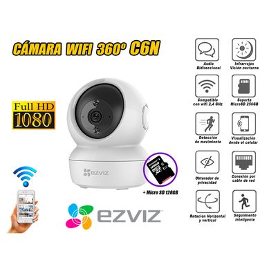 Ezviz Cmara Wifi Inalmbrica Full Hd Gira 360 C6N micro SD 128GB