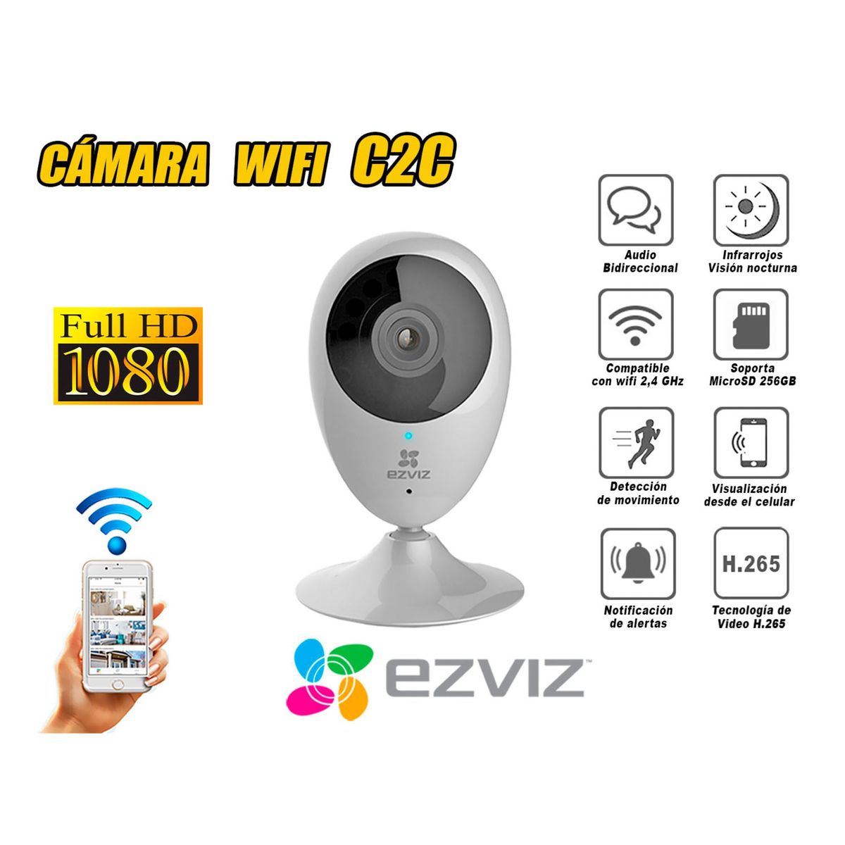 EZVIZ - Cámara Seguridad Inalambrico Wifi EZVIZ Full Hd C2C Inteligente