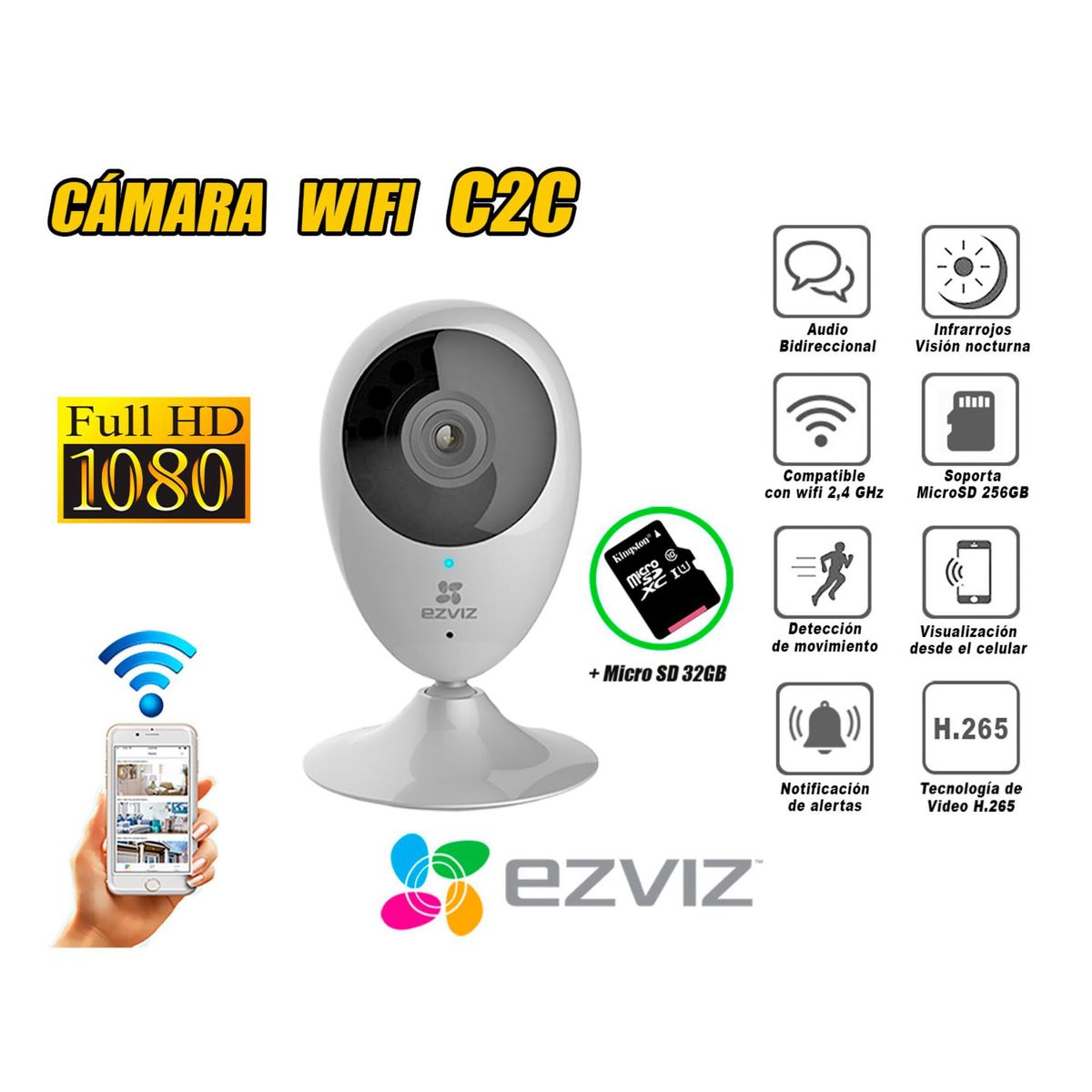 EZVIZ - Cámara Seguridad Inalambrico Wifi EZVIZ Full Hd C2C micro SD 32GB