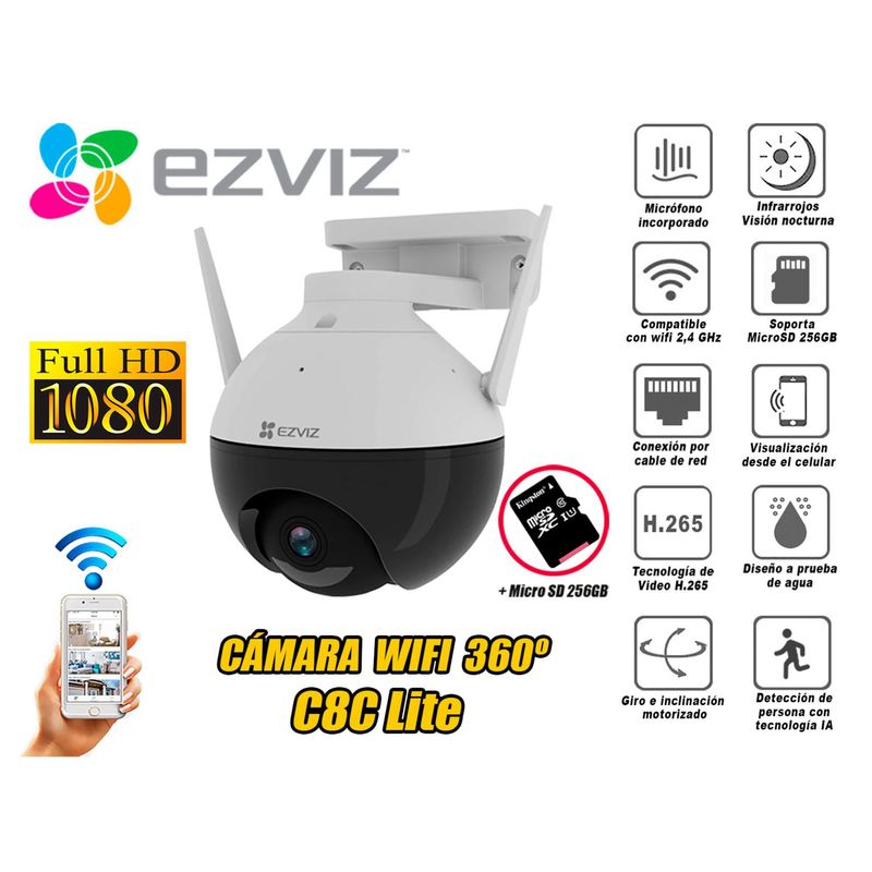EZVIZ - Cámara Seguridad Inalambrico Wifi EZVIZ Full Hd C8C Micro SD 256GB