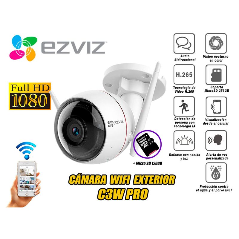 EZVIZ - cámara seguridad Audio Ezviz wifi exterior C3W PRO 1080P micro SD 128GB