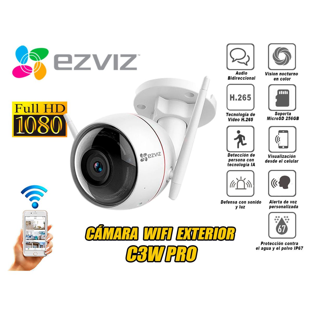 EZVIZ - cámara seguridad Audio Ezviz inalambrico wifi exterior C3W PRO 1080P