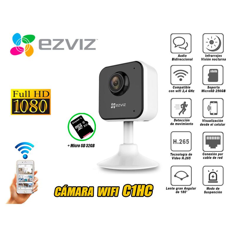 EZVIZ - Cámara Seguridad Inalambrico Wifi EZVIZ Full Hd C1HC micro SD 32GB