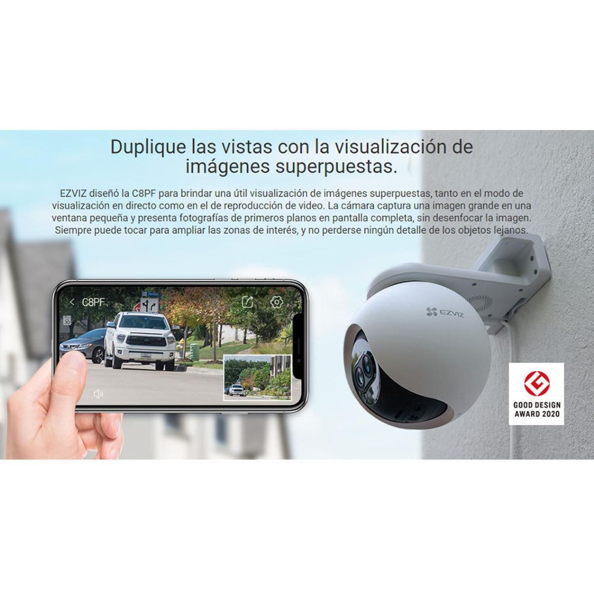 EZVIZ - Cámara seguridad wifi EZVIZ lente Inteligente EXTERIOR C8PF 2MP