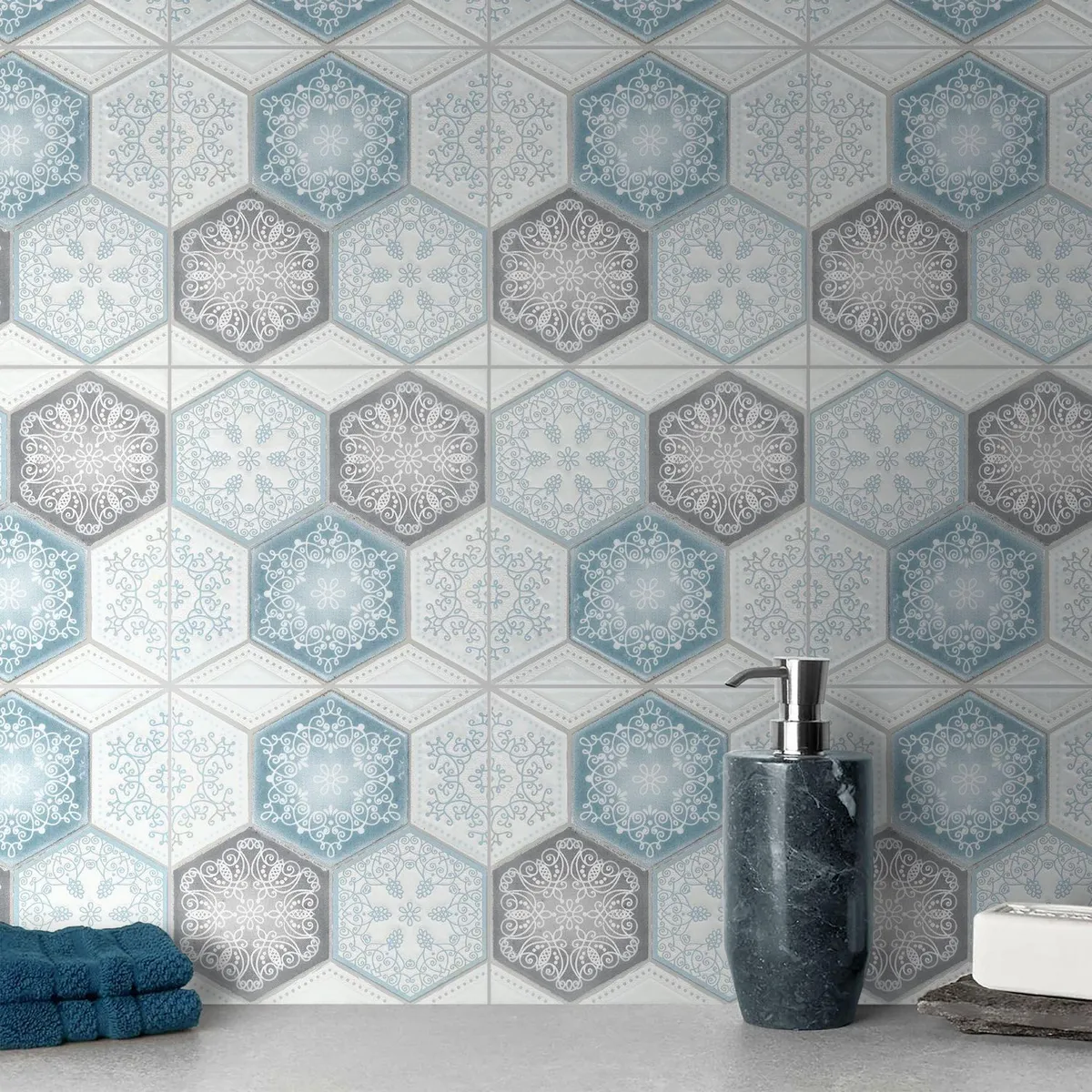 OLIVIA ATRANI - Azulejo Sorrento Blanco y Turquesa 15x15cm