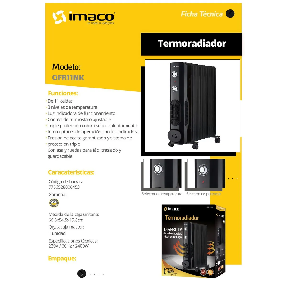 IMACO - Termoradiador Imaco 11 Celdas 2500W 30m2 OFR11NK