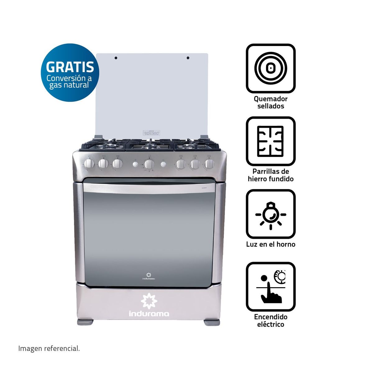 INDURAMA - Cocina a Gas Indurama 6 Hornillas Parma Zafiro Croma