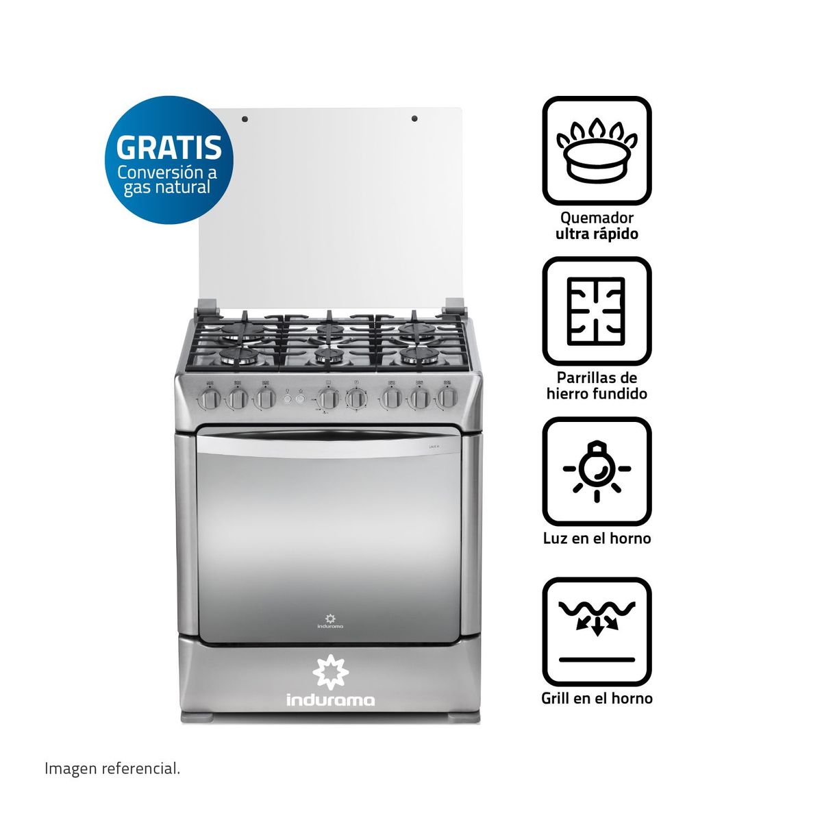 INDURAMA - Cocina Indurama a Gas 6 Hornillas Galicia Zafiro Croma