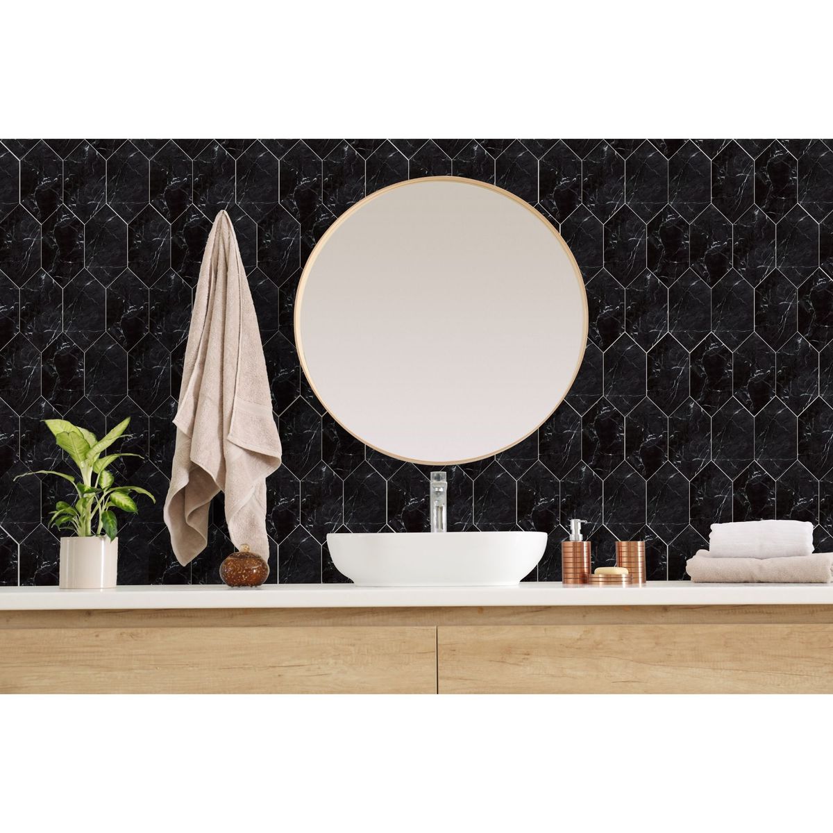 DA VINCI - Decorado Diamon Marquina Negro 10x20cm