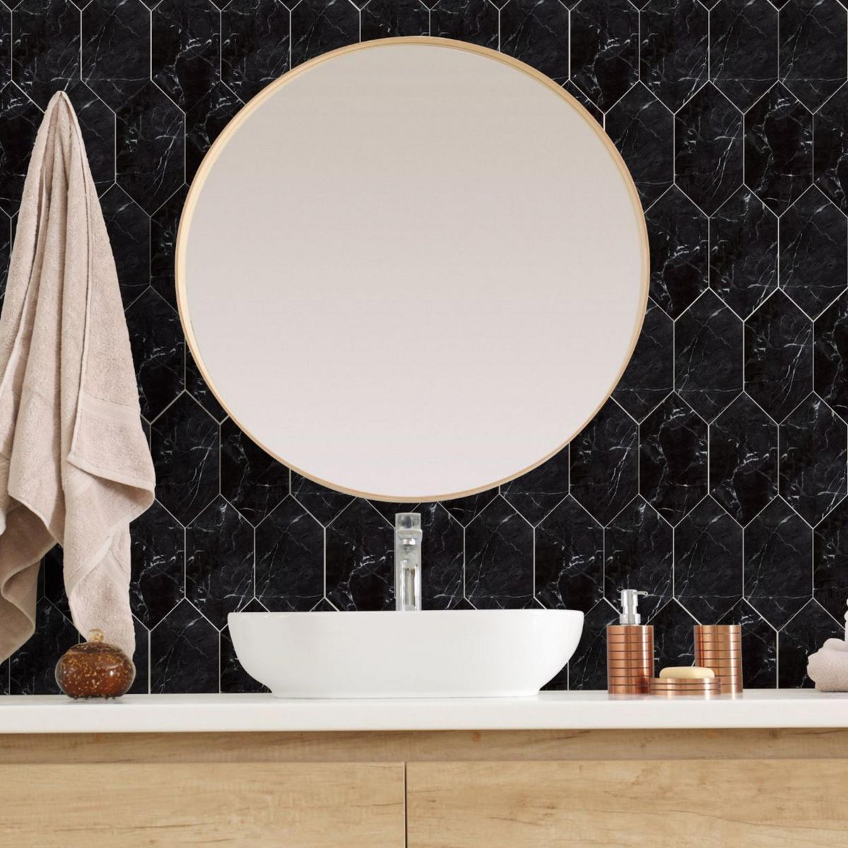 DA VINCI - Decorado Diamon Marquina Negro 10x20cm