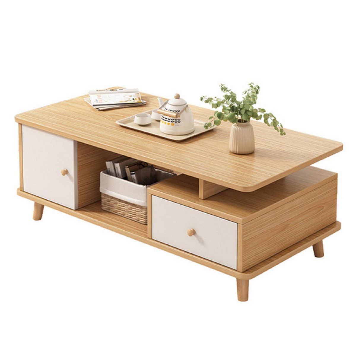 MUEBLES GAUDI - Mesa de Centro Sunny 1 Cajón Haya/Blanco