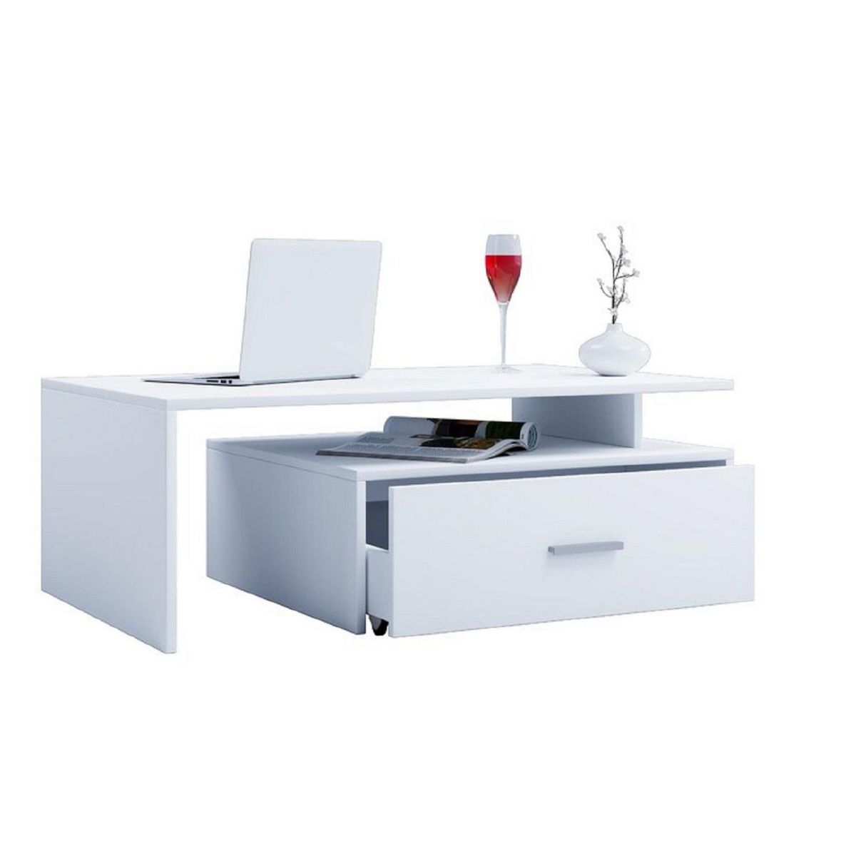 MUEBLES GAUDI - Mesa de Centro Simlai 1 Cajón Blanco