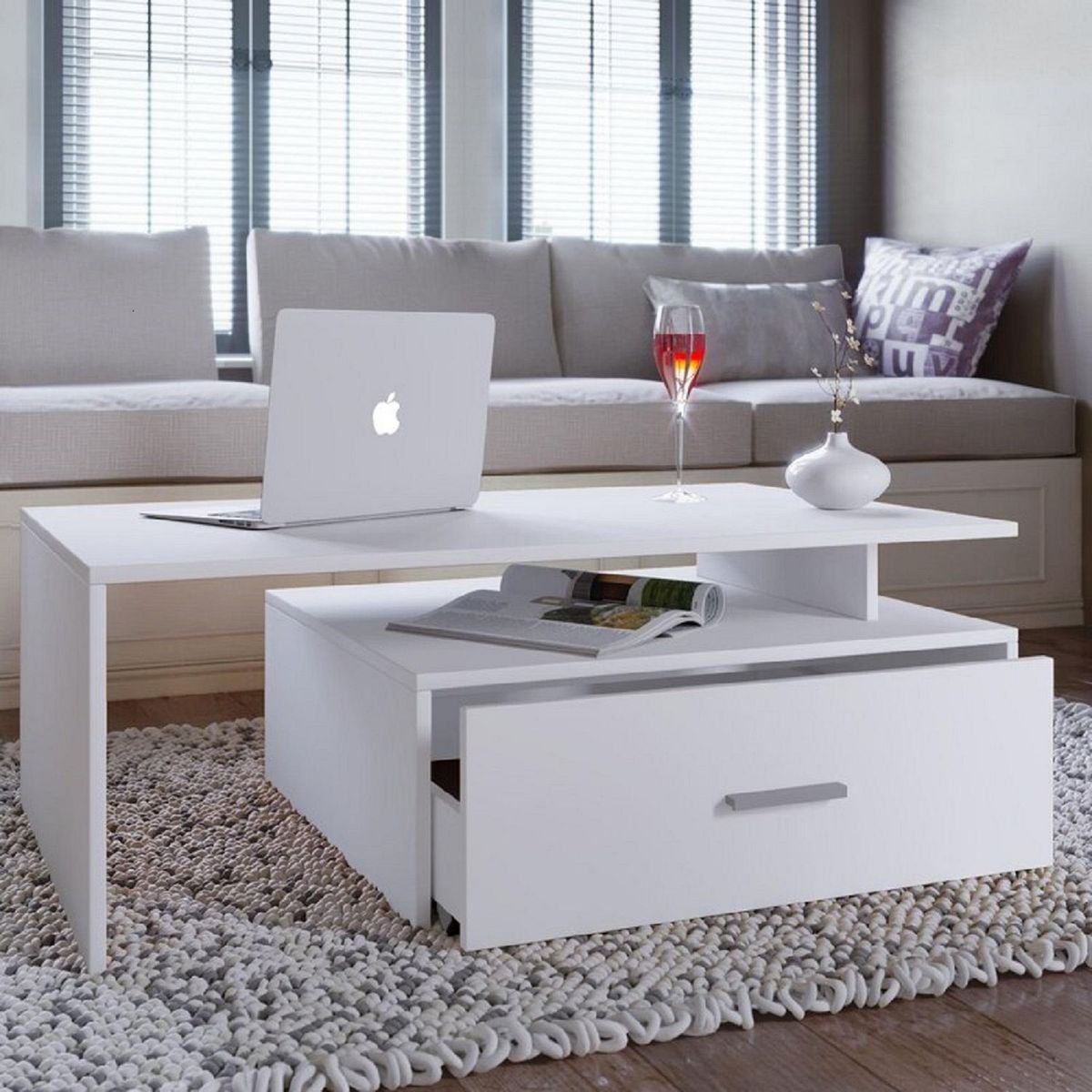 MUEBLES GAUDI - Mesa de Centro Simlai 1 Cajón Blanco