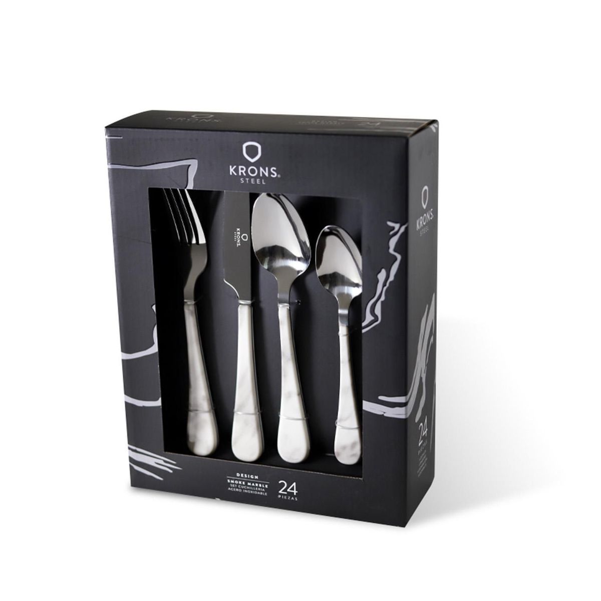 KRONS - Set Cubiertos 24 Piezas Smoke Marble