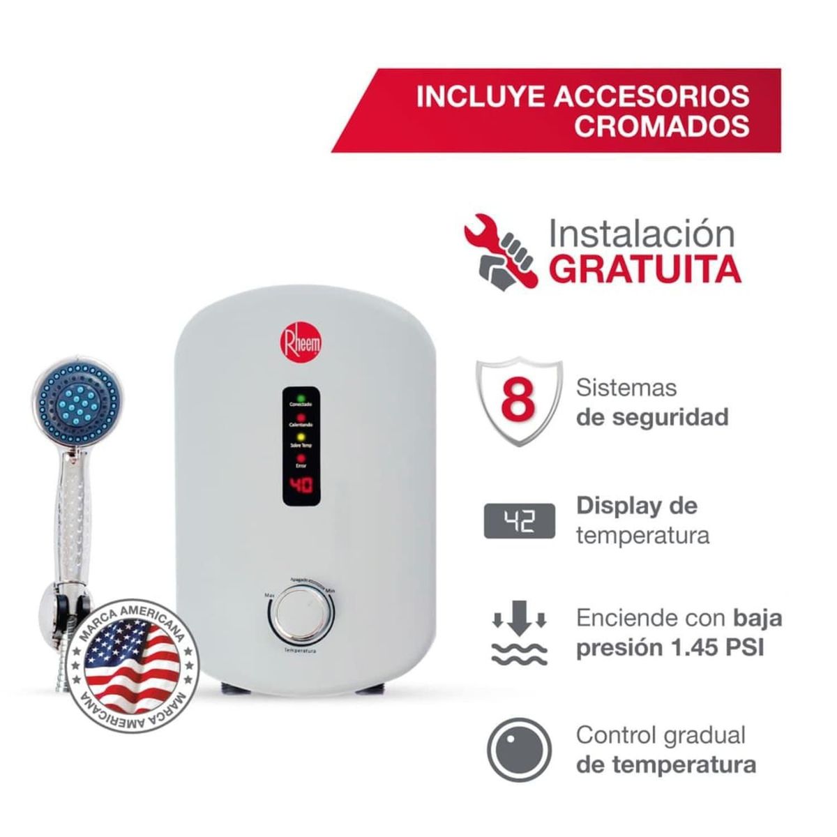 RHEEM - Rapiducha Eléctrica Rheem Elegant Plus 4.5kW