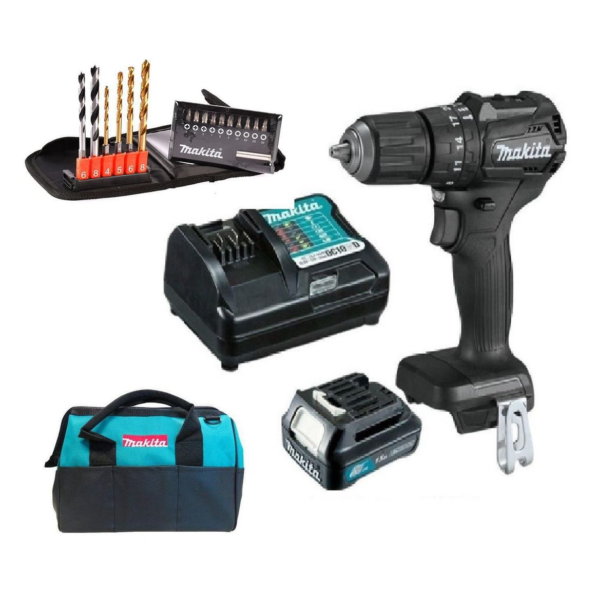 MAKITA - Taladro Percutor Makita10mm 12v Set 17 accesorios y Maletín