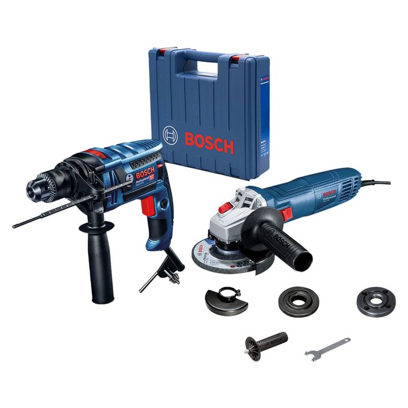 BOSCH - Taladro Percutor Eléctrico Bosch 1/2" 750W GSB 16 RE + Amoladora 4.5" GWS 700 + Maletín Bosch