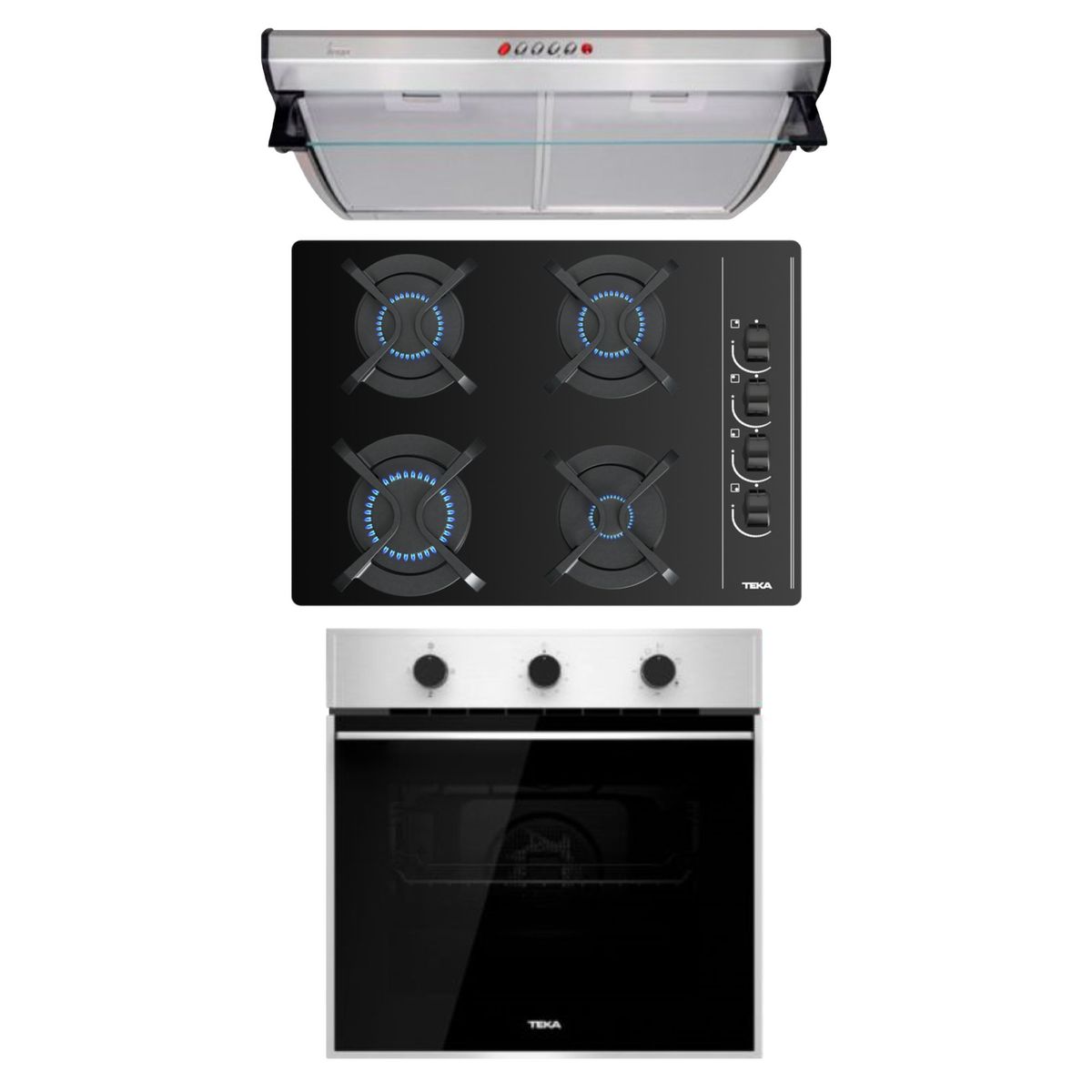 TEKA - Tricombo Teka Cocina Empotrable 4 Hornillas GBC 64003 + Campana Lineal 60cm C6310 + Horno a Gas 60 Lt HSB 740