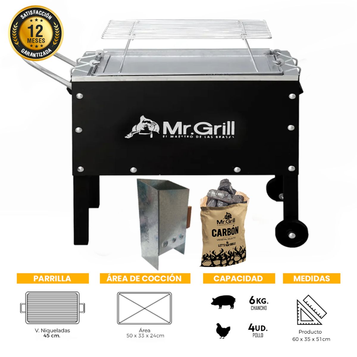 MR GRILL - Caja China Madera/Acero Galvanizado Mr Grill 33X56 Cm
